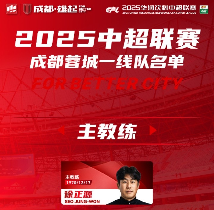  成都蓉城一線隊(duì)大名單出爐！