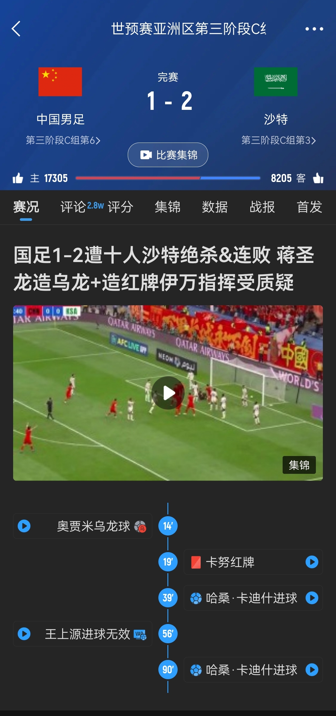  今天什么劇本？首戰(zhàn)沙特也是半場(chǎng)紅牌+蔣光太傷退，最后國(guó)足被翻