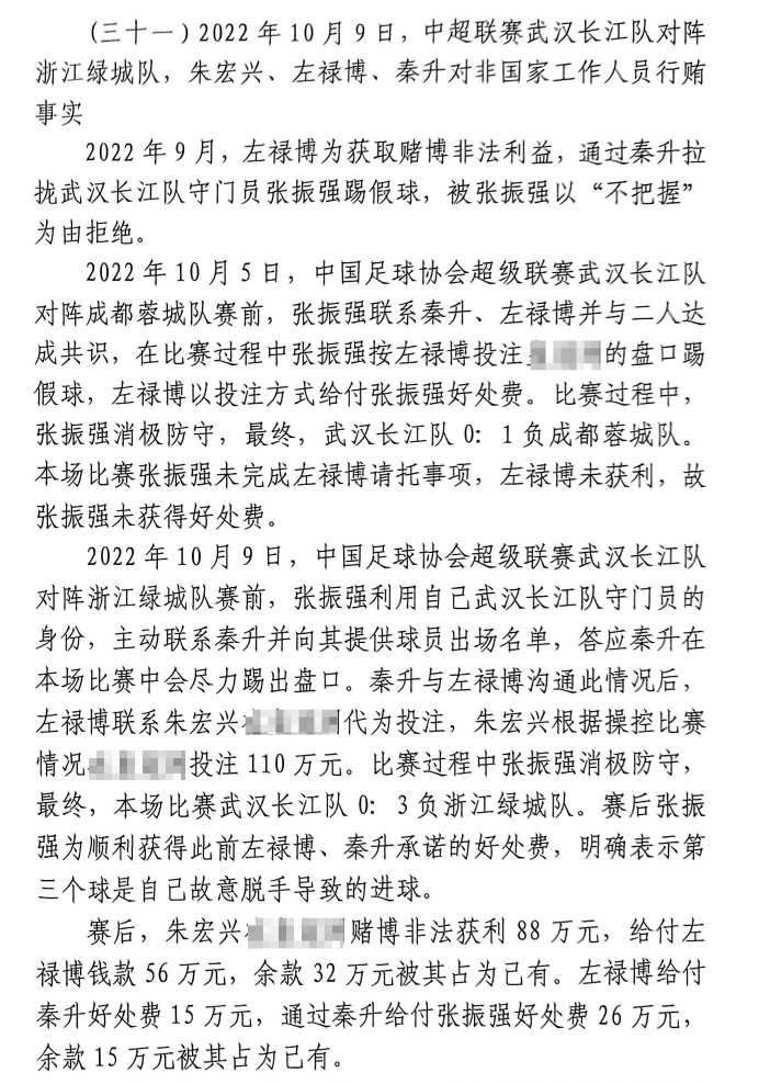  網傳判決書：前武漢門將向秦升主動請纓踢假球，合分41萬好處費
