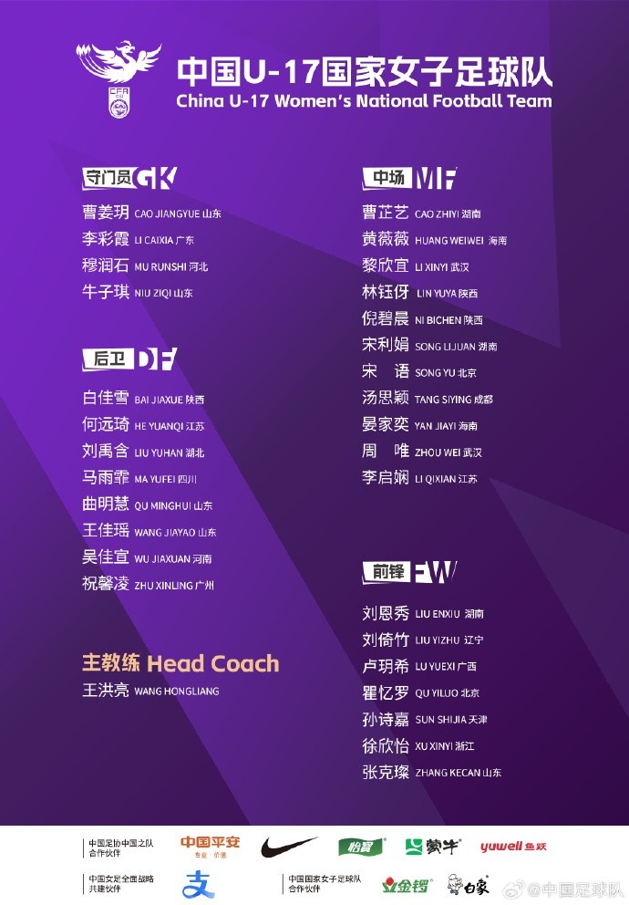  U17女足30人將在蘇州集訓(xùn)備戰(zhàn)世界杯，姜寧、朱挺擔(dān)任訓(xùn)練員