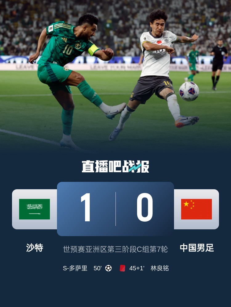  1-0小勝國足終結(jié)沙特在18強賽191天的進球荒，上次進球也是戰(zhàn)國足