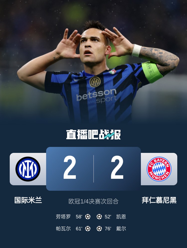  黑色3分鐘！拜仁3分鐘丟2球遭國米淘汰 去年3分鐘丟2球遭皇馬絕殺